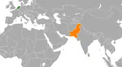 Map indicating locations of Netherlands and Pakistan