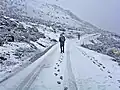 Snow on the road to the village of Piñando, Mérida State