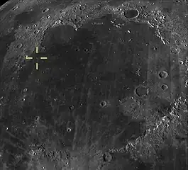 Gena is one of twelve named craters near the landing site, located in the northwest of Mare Imbrium