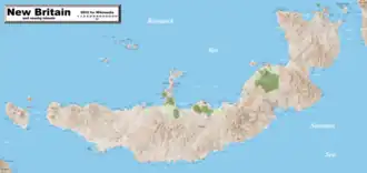 Map New Britain Island, to the northeast of New Guinea Island