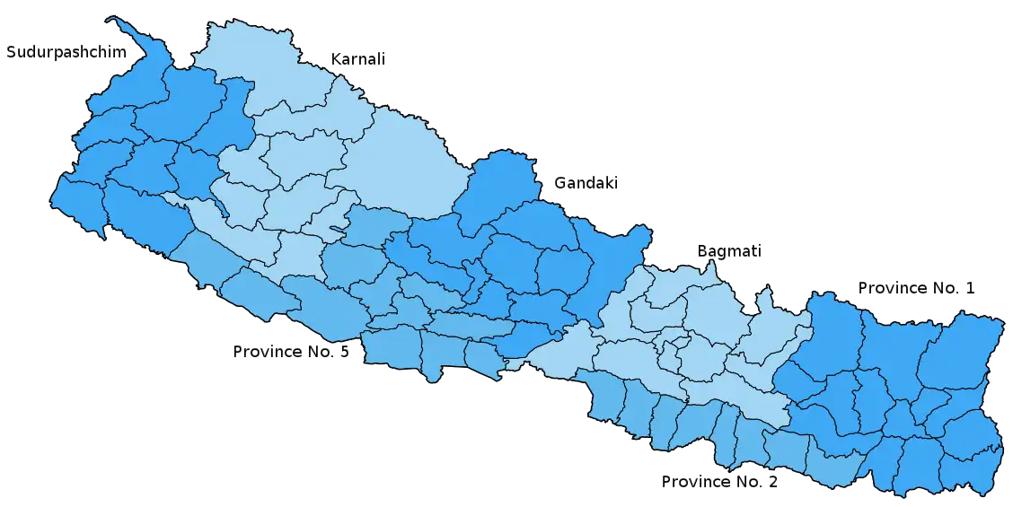 Map of provinces and districts of Nepal (2020). – Nepal issued a new map of Nepal including Kalapani and Lympiadhura.