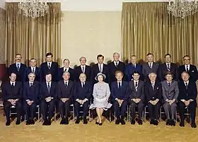 Image 10Elizabeth II and Muldoon's Cabinet, taken during the Queen's 1981 visit to New Zealand (from History of New Zealand)