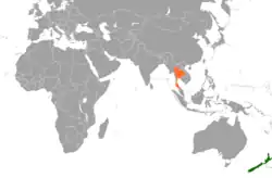 Map indicating locations of New Zealand and Thailand