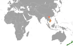 Map indicating locations of New Zealand and Vietnam