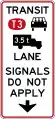 (R4-13.1) Signal bypass transit lane for vehicles carrying 3 or more persons and heavy vehicles exceeding 3500 kilograms