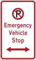 (R6-79.1) No Parking: Emergency Vehicle Stop (on both sides of this sign)