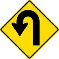 (W12-1.4/PW-19) Dangerous curve greater than 120 degrees, to left