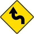 (W12-2.2/PW-21) Reverse curve greater than 60 degrees, to left