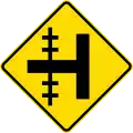 (W15-1.1/PW-13.1) Railway level crossing on side road to left