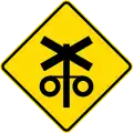 (W15-6/PW-58) Controlled railway crossing ahead with signals and gates