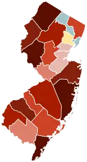 Image 7Map of counties in New Jersey by racial plurality, per the 2020 census
Legend

 

Non-Hispanic White  30–40%  40–50%  50–60%  60–70%  70–80%  80–90%
Black or African American  40–50%Hispanic or Latino  40–50% 

 (from New Jersey)