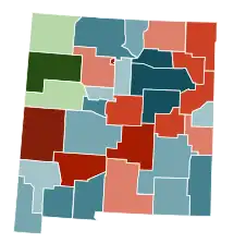 Image 33Counties in New Mexico by racial plurality, per the 2020 U.S. census
Legend

 

Non-Hispanic White  40–50%  50–60%  60–70%  70–80%Native American  40–50%  80–90%
Hispanic or Latino  40–50%  50–60%  60–70%  70–80% 

 (from New Mexico)