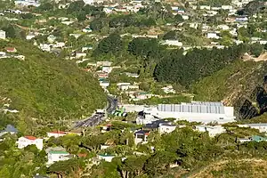 Newlands Road with Newlands Bus Depot in the foreground