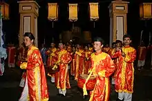 Musicians of the royal court playing traditional court music (nhã nhạc).