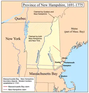 Image 59The disputed boundary between Massachusetts Bay Company and the Province of New Hampshire. (from History of Massachusetts)