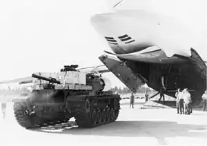 M60 tank unloaded from a USAF C-5 Galaxy during Operation Nickel Grass