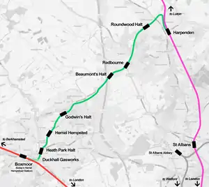 An outline map of the "Nicky line" railway