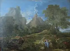 Nicolas Poussin's pastoral "Landscape with Polyphemus", 1649.