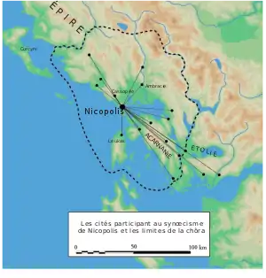 Communities participating in the synoecism of Nikopolis and the boundaries of the territory