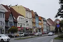 Historical tenements and architecture on market square in the town