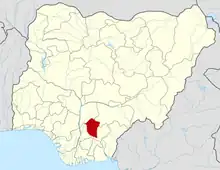 The city of Enugu is located in Enugu State which is shown here in red.