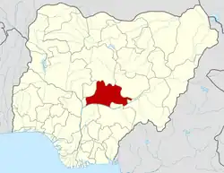 The Diocese of Lafia is located in Nasarawa State which is shown here in red.