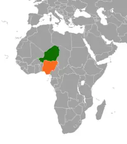 Map indicating locations of Niger and Nigeria