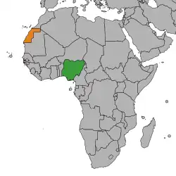 Map indicating locations of Nigeria and Sahrawi Arab Democratic Republic