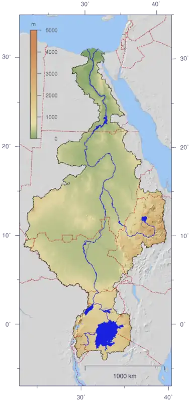 Course and watershed of the Nile