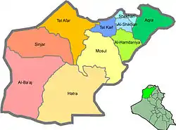 Mosul District (tan) in Nineveh Governorate