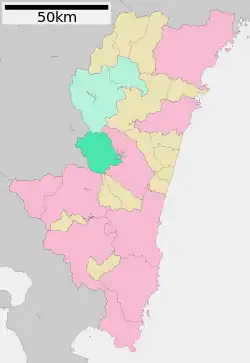 Location of Nishimera in Miyazaki Prefecture