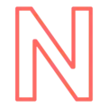 A red-on-black outline of the capital letter N