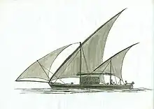 Naalu battheli, a Maldive fishing sailboat transformed into a temporary trading boat.