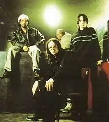 The 2003 lineup of North Mississippi Allstars as pictured on their album Polaris (L-R: Duwayne Burnside, Luther Dickinson, Chris Chew, Cody Dickinson)