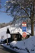 Looking into Austria from Liechtenstein, with a joint border station.