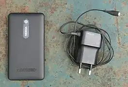 Nokia Asha 210 seen from behind.