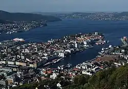 View of Nordnes (center) and Vågen from Fløyen