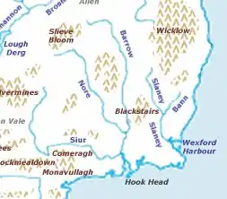 Topography of Osraige; note location of the "Three Sisters".