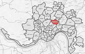 North Avondale (red) within Cincinnati, Ohio.