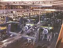 B-25 Mitchell bomber production line at the North American Aviation plant, Inglewood, California, October 1942.