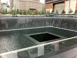 North Pool with construction of One World Trade Center, September 2011