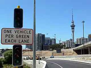 Ramp metering on North Western to Northern connection in Auckland, New Zealand