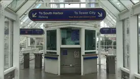 Turnstiles and fare booth on mezzanine