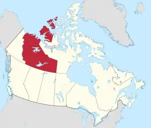 Map of Canada with Northwest Territories highlighted in red