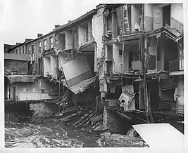 At Main and Wall streets after the October 1955 storm There were three major storms in that affected Norwalk in 1955: Hurricane Connie, Hurricane Diane, and an unnamed storm in October.