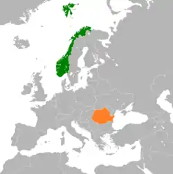 Map indicating locations of Norway and Romania