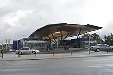 Station front and entrance, May 2014