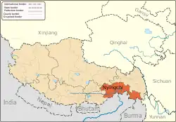 prefecture (orange) in Tibet Autonomous Region (light-orange)