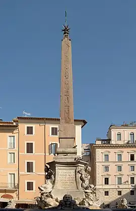 The Fontana del Pantheon at Piazza della Rotonda features a six-metre obelisk