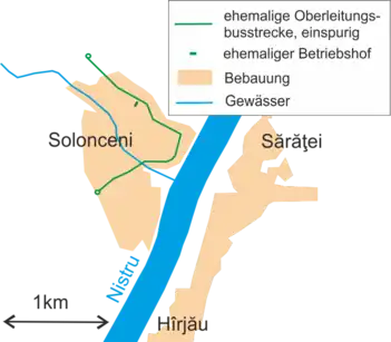 Map of the Trolleybus line in Solonceni, Moldova